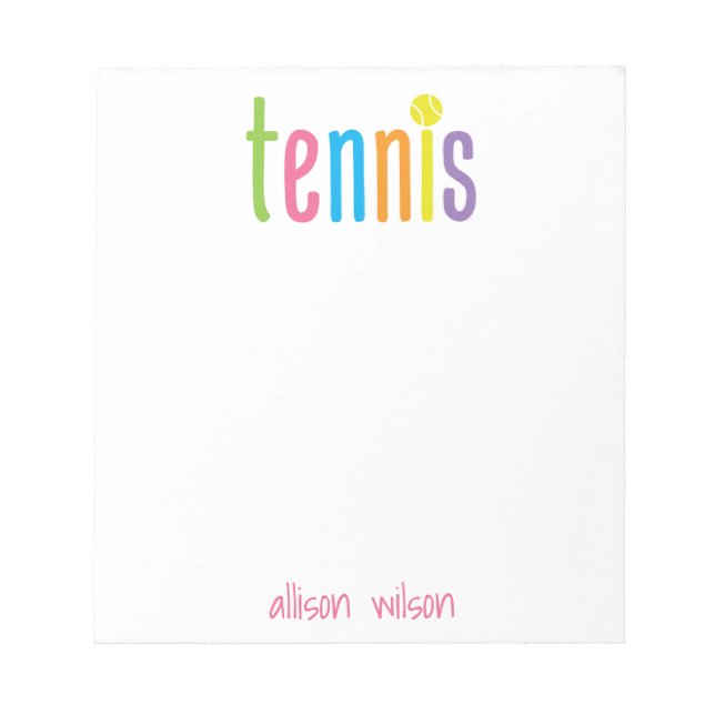 Colorful Tennis Personalized Notepad (Front)