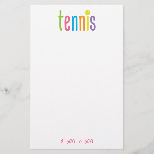 Colorful Tennis Personalized Stationery (Front)