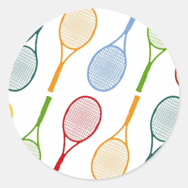 colorful tennis rackets pattern classic round sticker (Front)