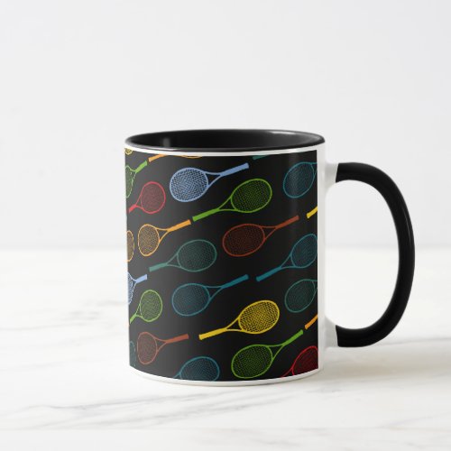 colorful tennis rackets pattern mug