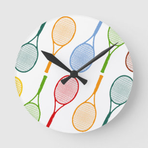 colorful tennis rackets pattern round clock