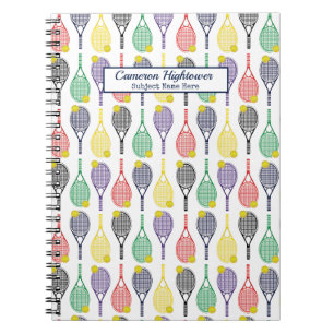 Colorful Tennis Racquet Ball Pattern Name Subject Notebook