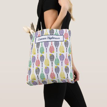 Colorful Tennis Racquet Ball Pattern Name  Tote Ba by tjssportsmania at Zazzle