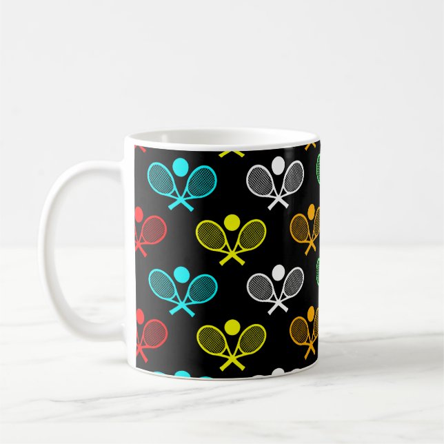Colorful Tennis Seamless Pattern - Racket and Ball Coffee Mug (Left)