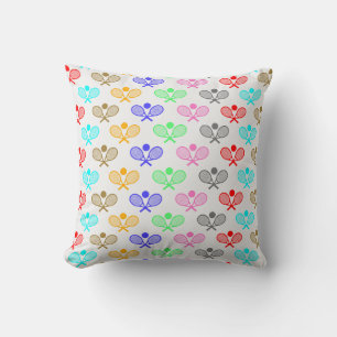 Colorful Tennis Seamless Pattern - Racket and Ball Throw Pillow