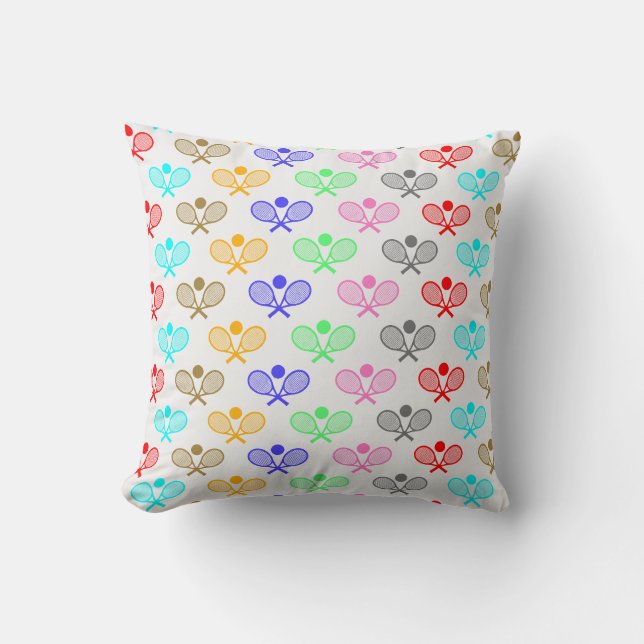 Colorful Tennis Seamless Pattern - Racket and Ball Throw Pillow (Front)