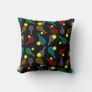 Colorful Tennis Seamless Pattern - Racket & Ball  Throw Pillow