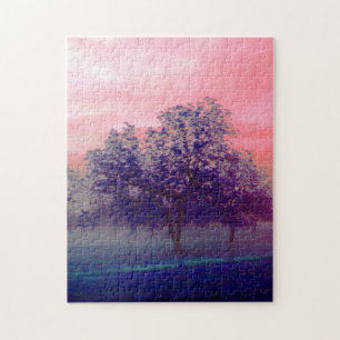 Colorful Texas Tree Landscape/Pink Sky Jigsaw Puzzle