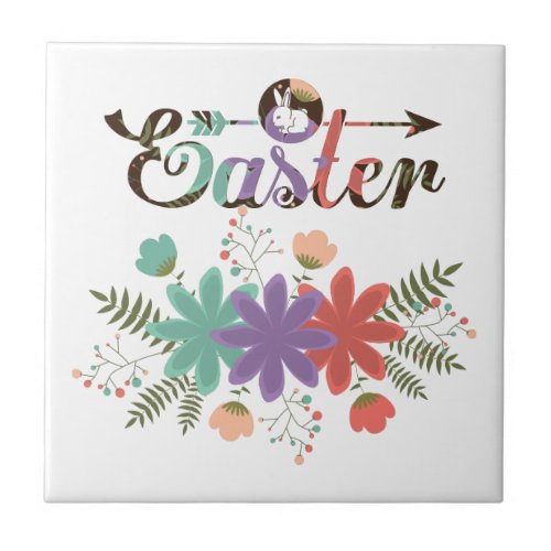 Colorful Text And Flowers Ceramic Tile