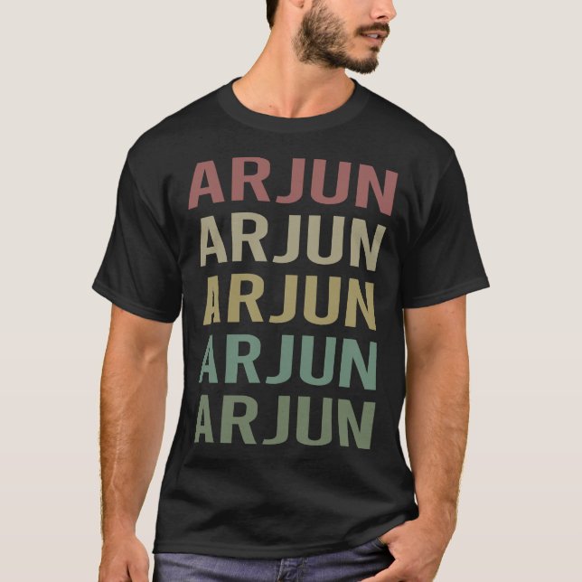Colorful Text Art - Arjun Name T-Shirt (Front)