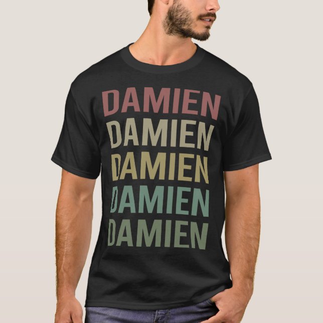 Colorful Text Art - Damien Name T-Shirt (Front)