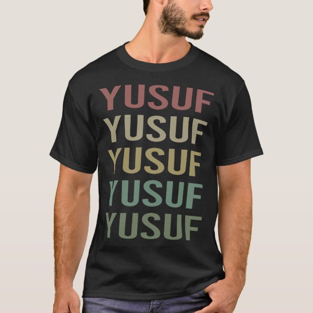 Colorful Text Art - Yusuf Name T-Shirt (Front)