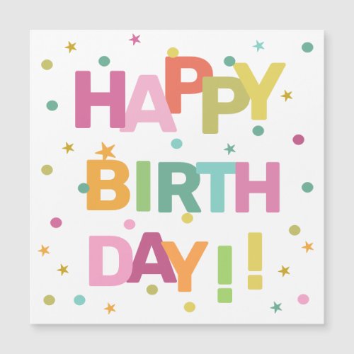 Colorful Text Confetti and Stars Happy Birthday  