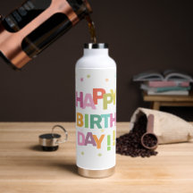 Colorful Text Confetti and Stars Happy Birthday