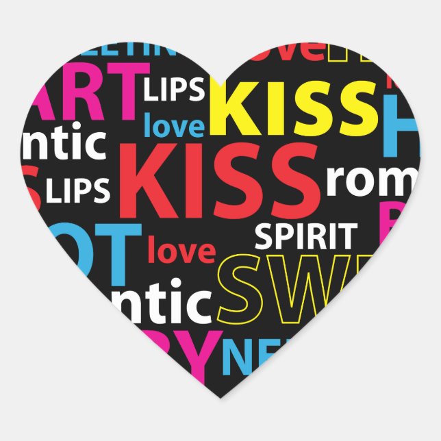 Colorful Text Design- Love Kiss Lips Heart Sticker (Front)