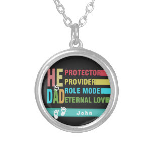 Colorful text He is DAD ,Father's Day Gift  Silver Plated Necklace