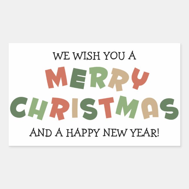Colorful text merry Christmas happy new year Rectangular Sticker (Front)