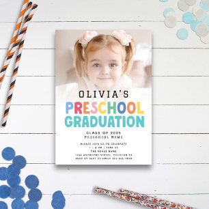 Colorful Text Photo Preschool Graduation  Invitation