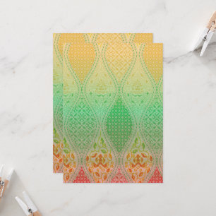 Colorful textile design featuring intricate floral invitation