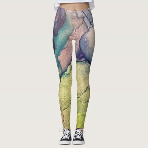 Colorful Textured Alcohol Ink Liquid Abstract Art Leggings