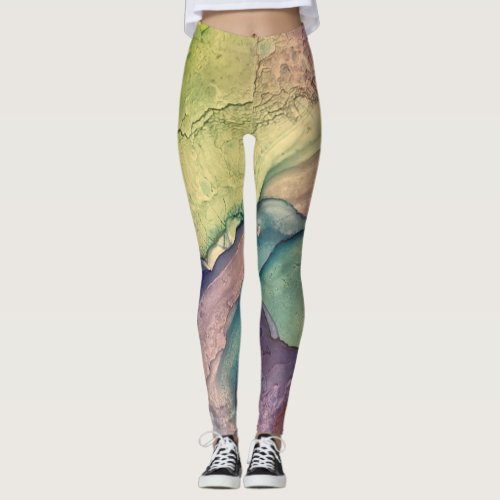 Colorful Textured Alcohol Ink Liquid Abstract Art Leggings