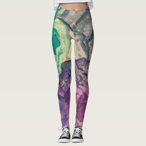 Colorful Textured Alcohol Ink Liquid Abstract Art Leggings
