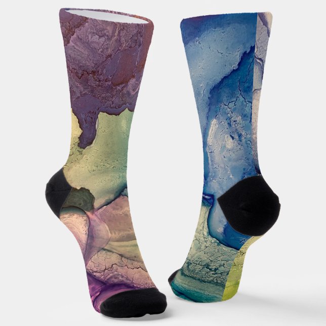 Colorful Textured Alcohol Ink Liquid Abstract Art Socks (Angled)