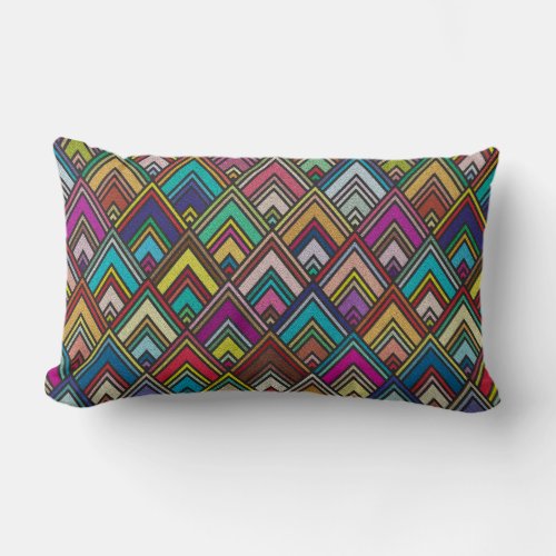 Colorful Textured Diamond Geometric Pattern Lumbar Pillow