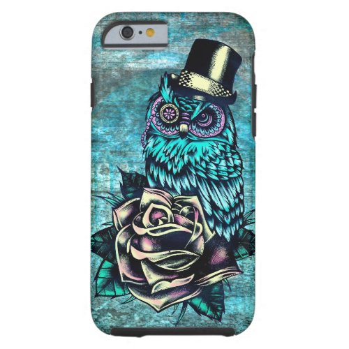 Colorful textured owl illustration on teal base tough iPhone 6 case