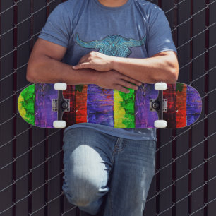 Colorful Textured Purple Red & Green Stripes Cool Skateboard