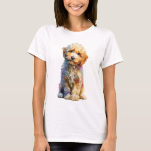 Colorful Textured Watercolor Maltipoo Puppy Women T-Shirt