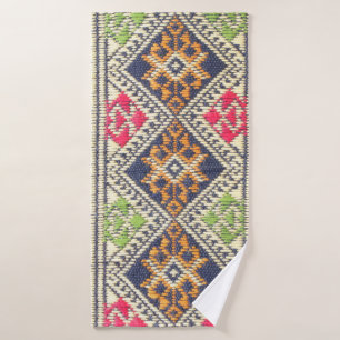 Colorful Thailand style rug surface close up vinta Bath Towel