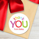 Colorful Thank You Kids Birthday Party Classic Round Sticker<br><div class="desc">This colorful thank you design features fun kid-friendly typography in bright, primary colors. Additional color options as well as the collection of coordinating products are available in our shop, zazzle.com/doodlelulu*. Contact us if you need this design applied to a specific product to create your own unique matching item! Thank you...</div>