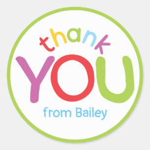 Colorful Thank You Kids Birthday Party Lime Green Classic Round Sticker