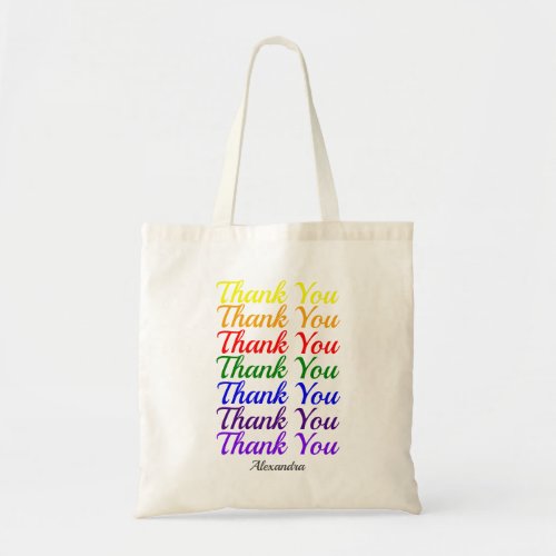 Colorful Thank You Rainbow Name Custom Tote Bag