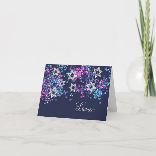 Colorful Thank You Silver Star Glittery Confetti Note Card