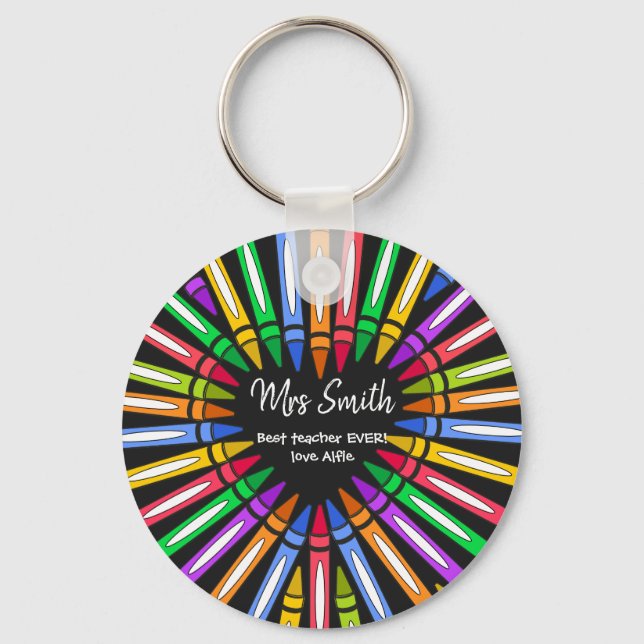 Colorful thank you  teacher big heart crayon keychain (Front)