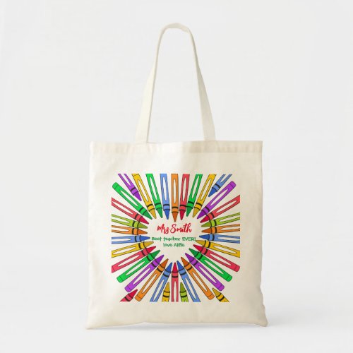 Colorful thank you  teacher big heart crayon tote bag