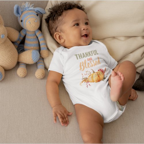 Colorful Thankful And Blessed With Pumpkin Gift Baby Bodysuit