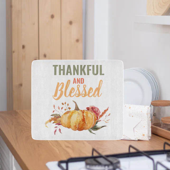 Colorful Thankful And Blessed With Pumpkin Gift Cutting Board