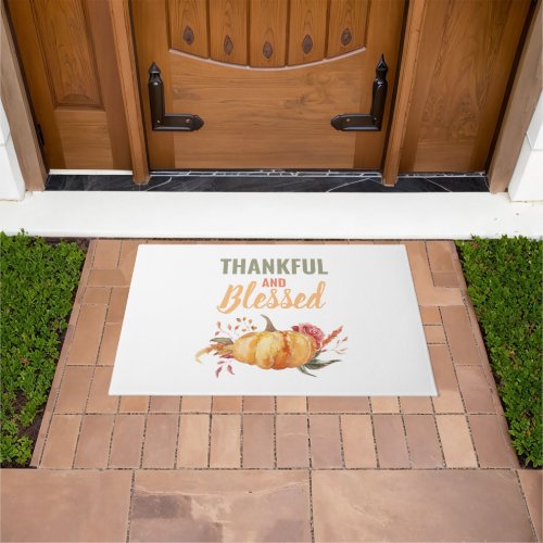 Colorful Thankful And Blessed With Pumpkin Gift Doormat