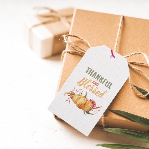 Colorful Thankful And Blessed With Pumpkin Gift Gift Tags