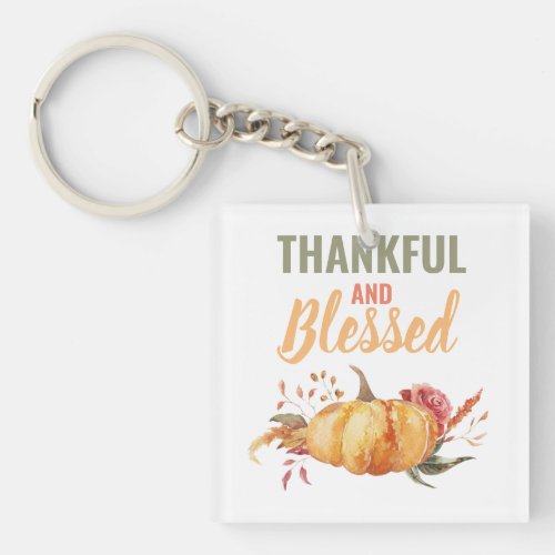 Colorful Thankful And Blessed With Pumpkin Gift Keychain