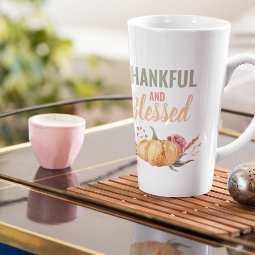 Colorful Thankful And Blessed With Pumpkin Gift Latte Mug