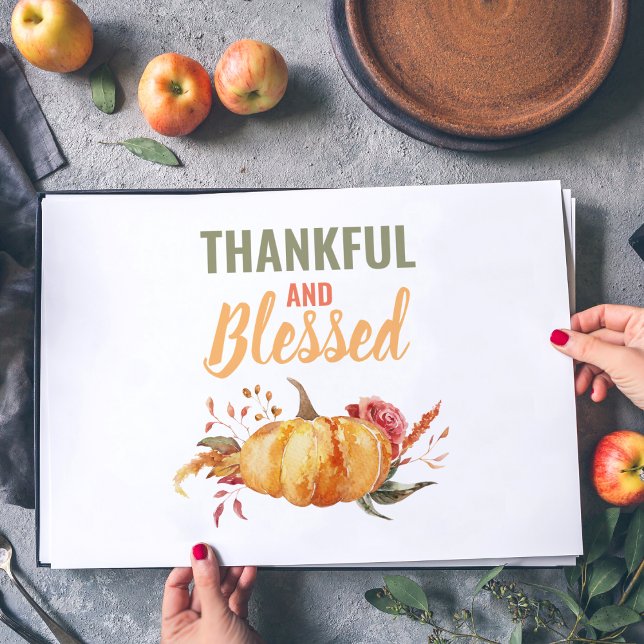 Colorful Thankful And Blessed With Pumpkin Gift Placemat (Creator Uploaded)