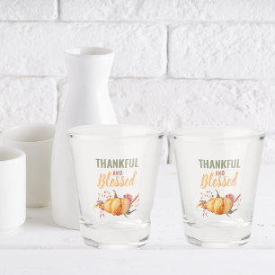 Colorful Thankful And Blessed With Pumpkin Gift Shot Glass