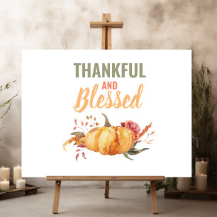 Colorful Thankful And Blessed With Pumpkin Gift Sign