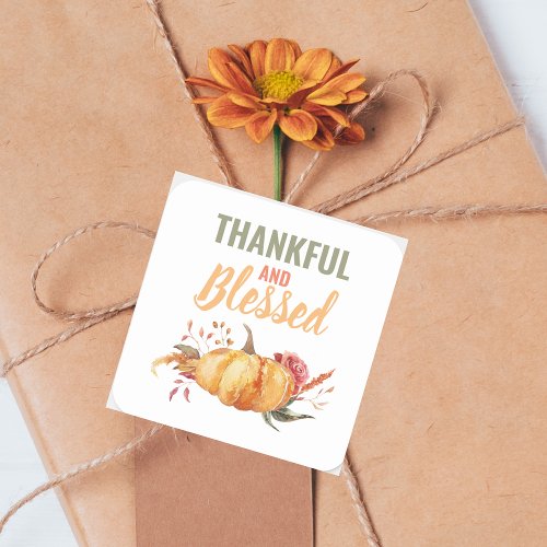 Colorful Thankful And Blessed With Pumpkin Gift Square Sticker