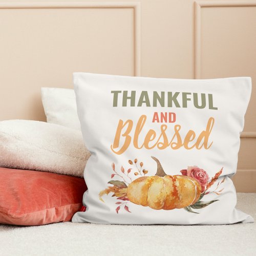 Colorful Thankful And Blessed With Pumpkin Gift Throw Pillow