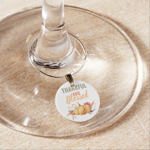 Colorful Thankful And Blessed With Pumpkin Gift Wine Charm